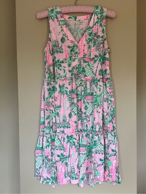 Sleeveless Pink Tropical Print Sundress